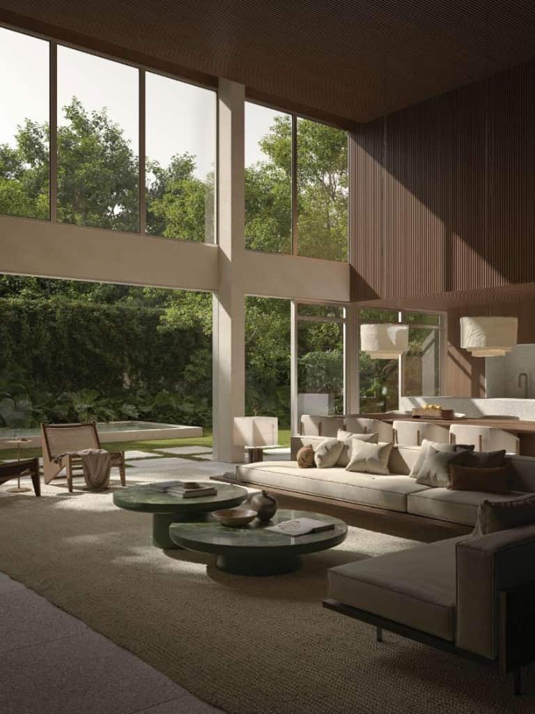 Garden La Mare Campeche — living integrado ao jardim e piscina privativa