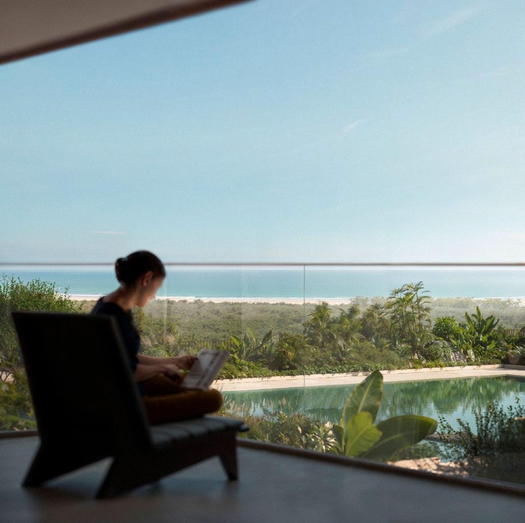 Varanda com vista para o mar e piscina — La Mare Campeche, Florianópolis