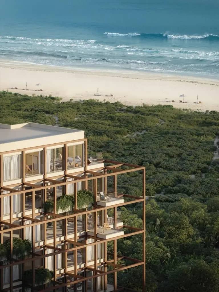 Fachada vista mar do La Mare Campeche — empreendimento frente mar no Campeche